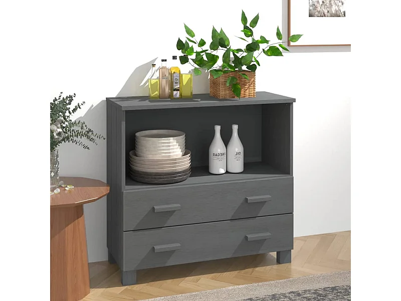 Buffet | Commode à tiroir | Meuble de rangement HAMAR Gris foncé 85x35x80 cm Bois massif de pin