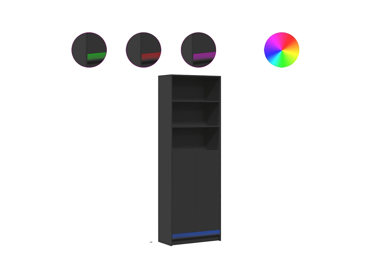 Buffet | Bahut | Meuble de rangement haut avec LED noir 69x32,5x200 cm bois d’ingénierie