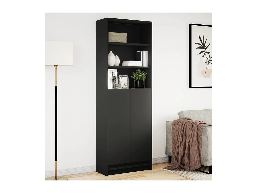 Buffet | Bahut | Meuble de rangement haut avec LED noir 69x32,5x200 cm bois d’ingénierie