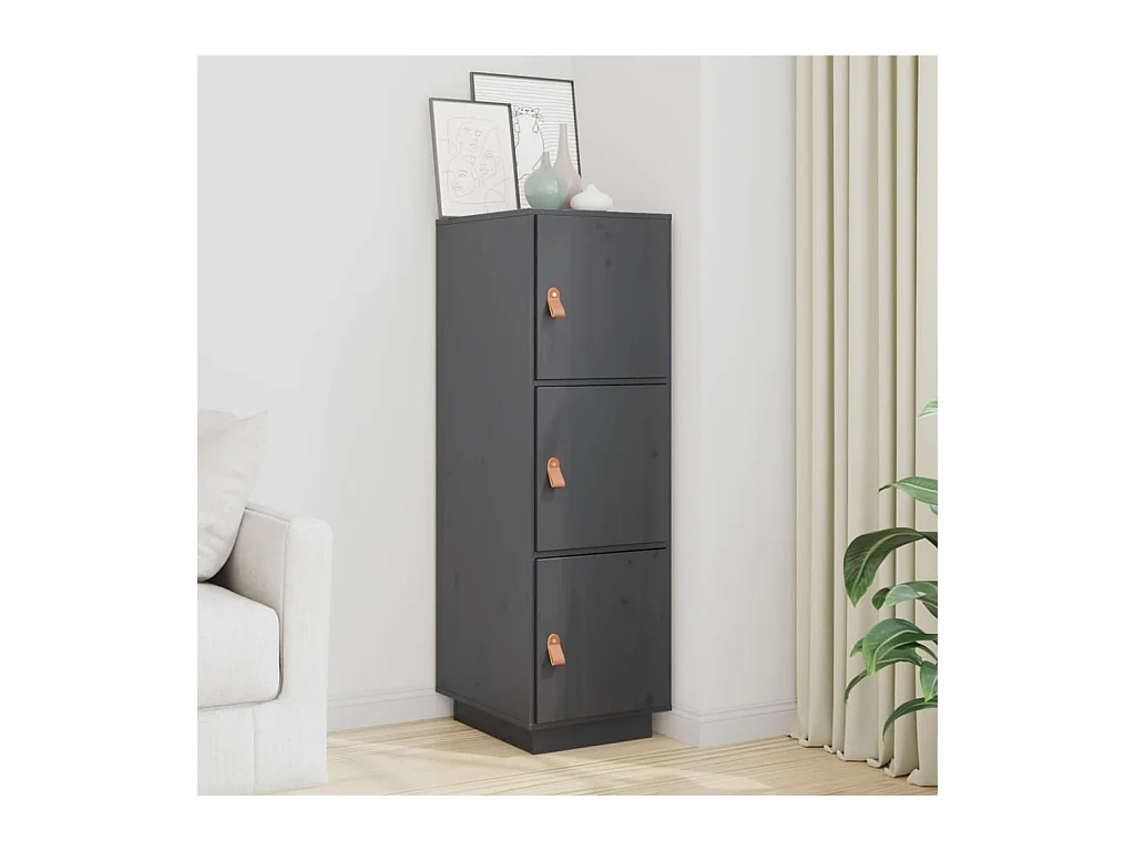 Credenza | Buffet | Armadio Grigia 34x40x108,5 cm in Legno Massello di Pino