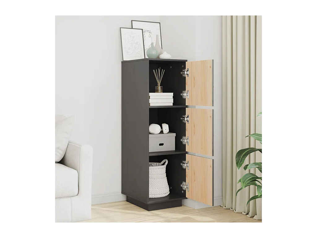 Credenza | Buffet | Armadio Grigia 34x40x108,5 cm in Legno Massello di Pino