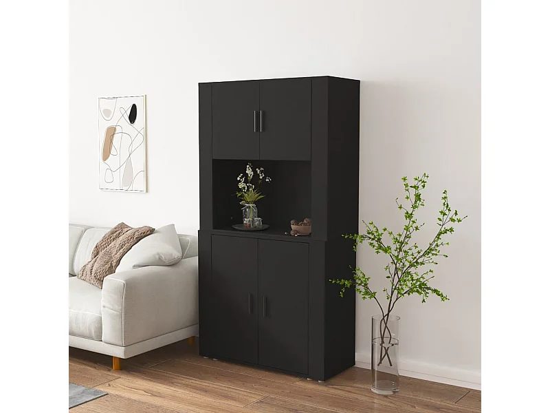 Buffet | Bahut | Meuble de rangement haut Noir Bois d'ingénierie