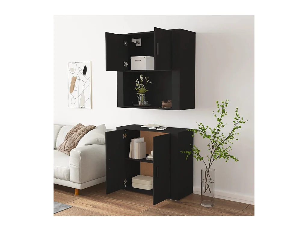 Buffet | Bahut | Meuble de rangement haut Noir Bois d'ingénierie