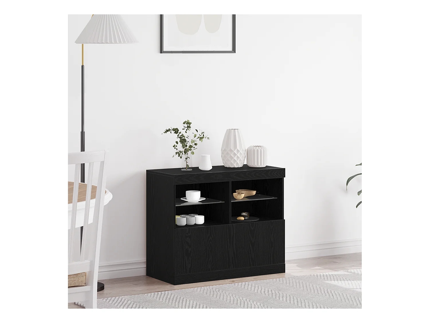 Credenza | Buffet | Armadio con Luci LED Rovere Nero 81x37x67 cm