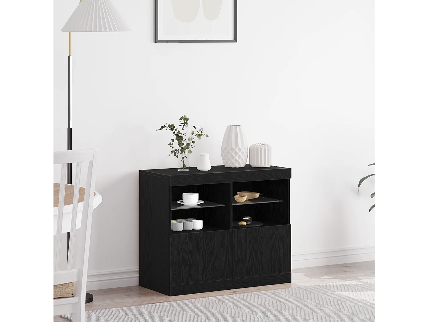 Buffet | Bahut | Meuble de rangement avec lumières LED Chêne noir 81x37x67 cm