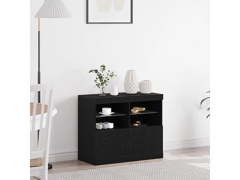 Buffet | Bahut | Meuble de rangement avec lumières LED Chêne noir 81x37x67 cm