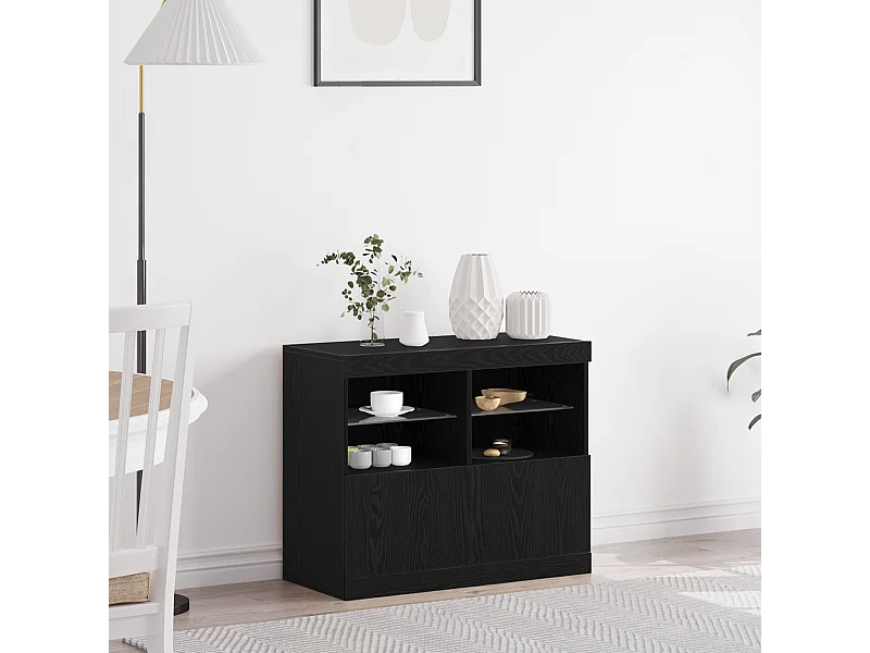 Buffet | Bahut | Meuble de rangement avec lumières LED Chêne noir 81x37x67 cm