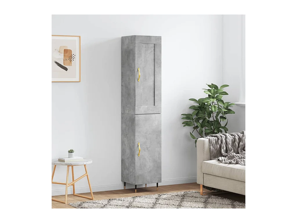 Buffet | Bahut | Meuble de rangement haut Gris béton 34,5x34x180 cm Bois d'ingénierie
