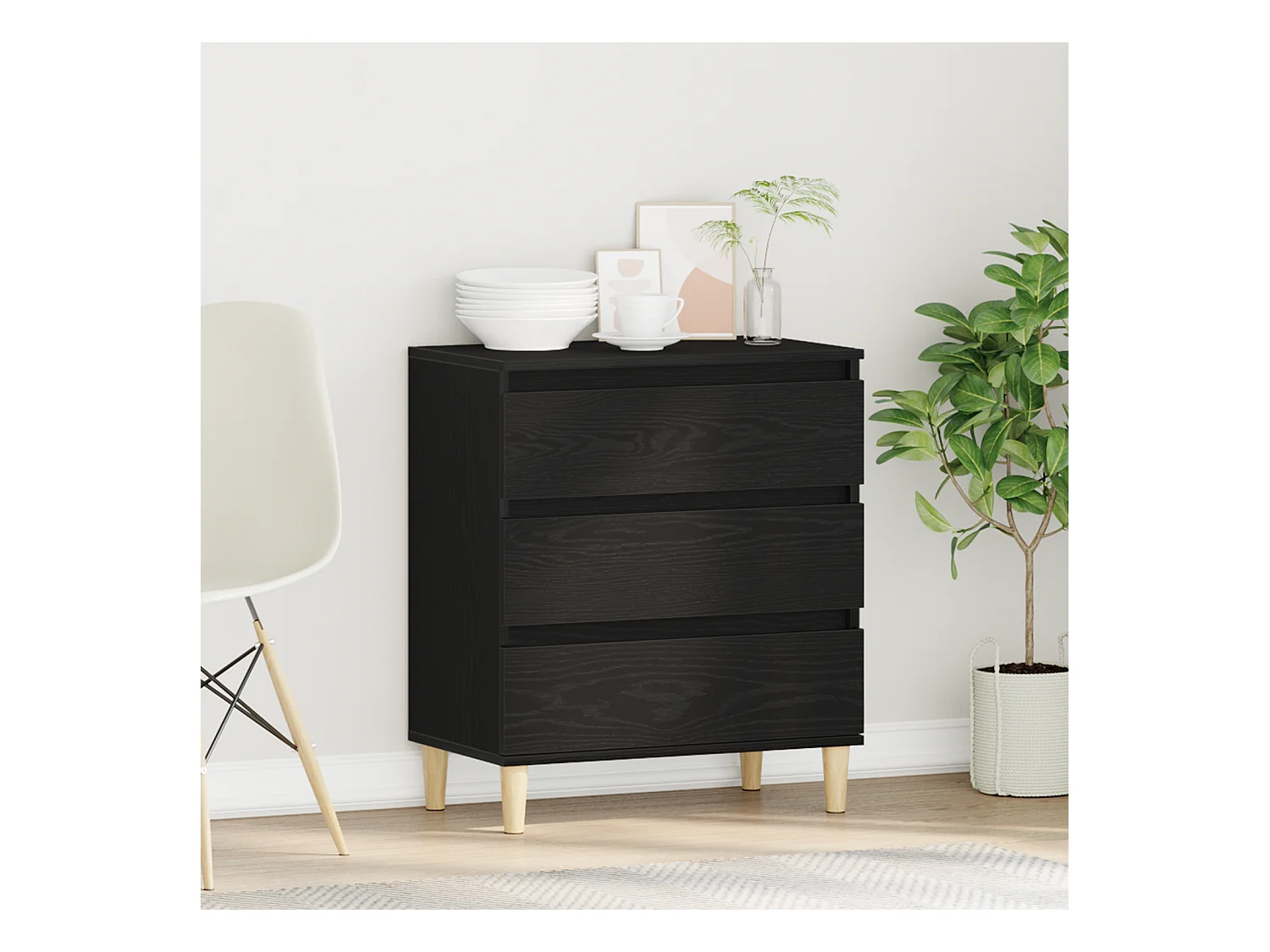 Buffet | Commode à tiroir | Meuble de rangement Noir Chêne 60x35x70 cm Bois d'ingénierie