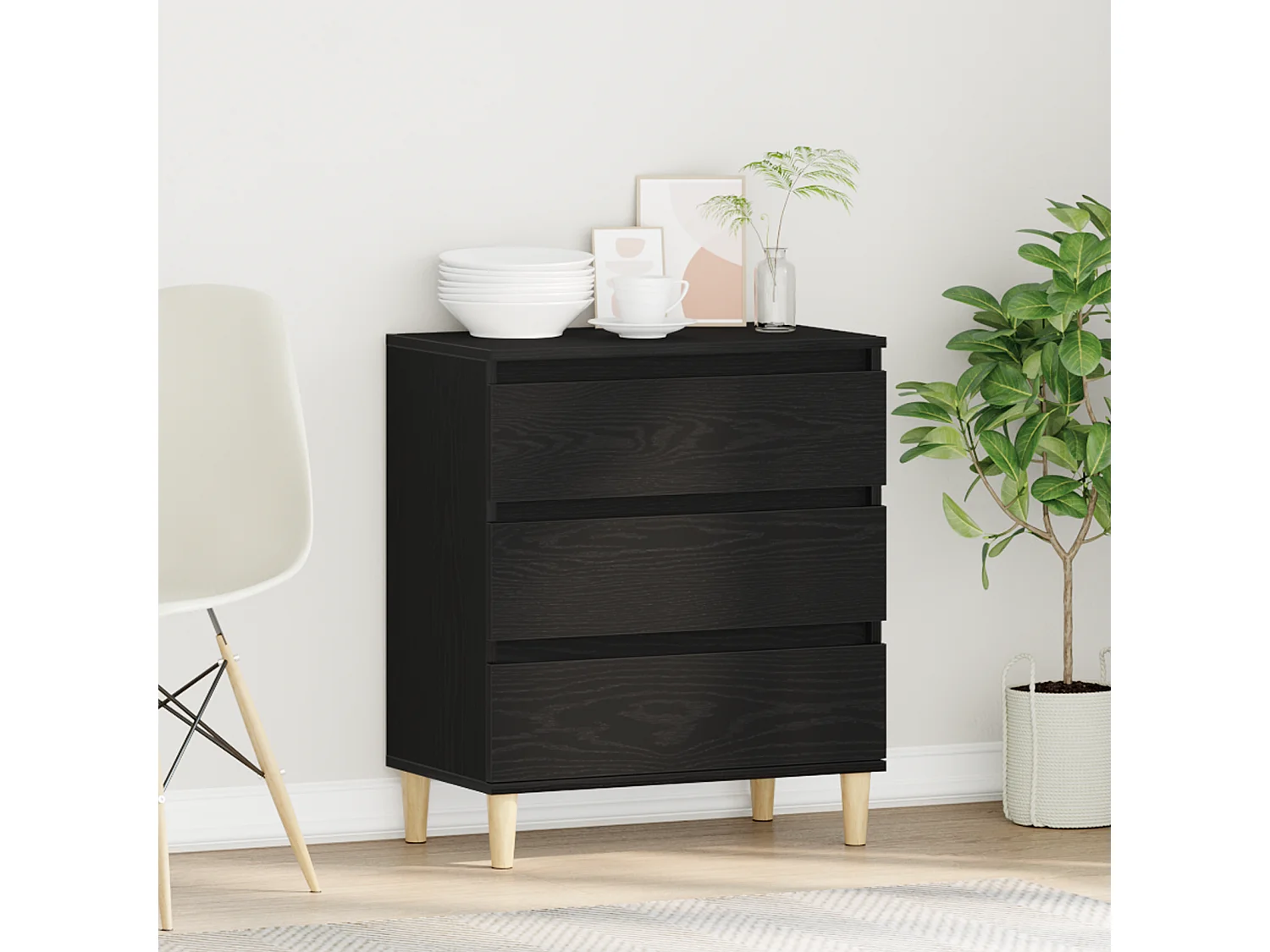 Buffet | Commode à tiroir | Meuble de rangement Noir Chêne 60x35x70 cm Bois d'ingénierie