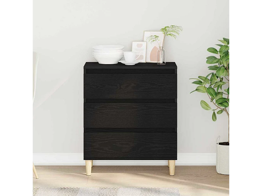 Buffet | Commode à tiroir | Meuble de rangement Noir Chêne 60x35x70 cm Bois d'ingénierie