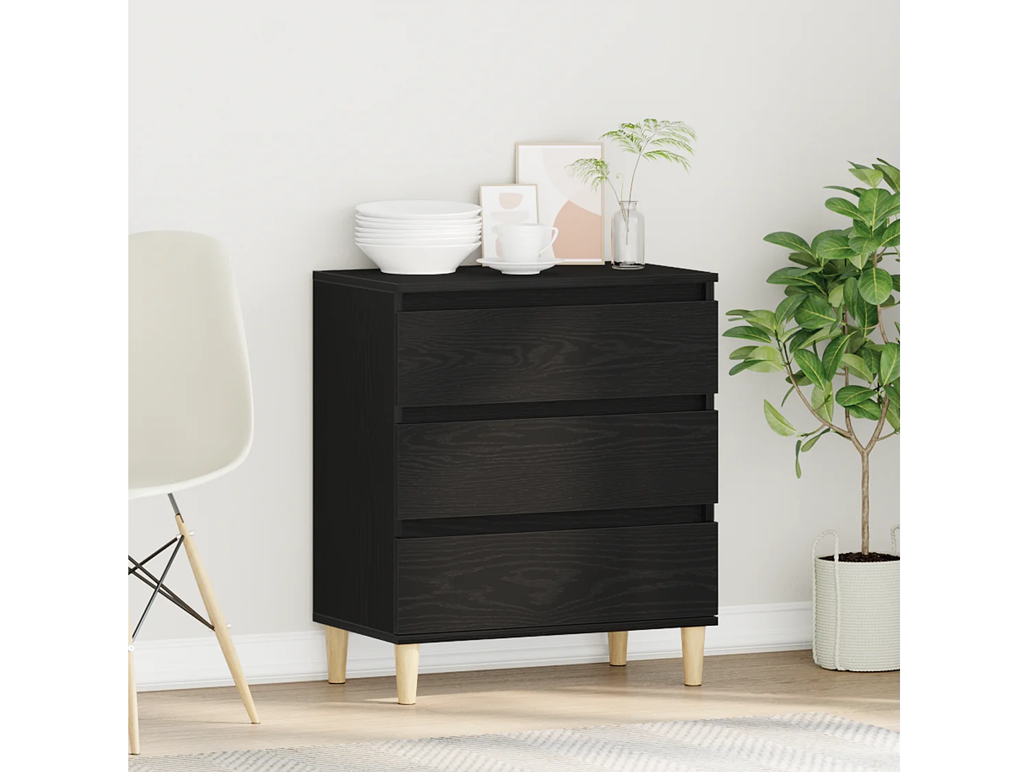 Buffet | Commode à tiroir | Meuble de rangement Noir Chêne 60x35x70 cm Bois d'ingénierie