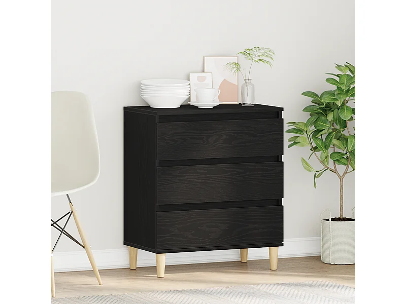 Buffet | Commode à tiroir | Meuble de rangement Noir Chêne 60x35x70 cm Bois d'ingénierie