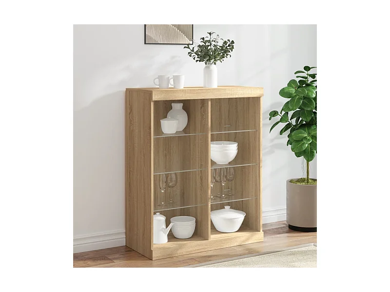 Buffet | Bahut | Meuble de rangement avec lumières LED chêne sonoma 81x37x100 cm