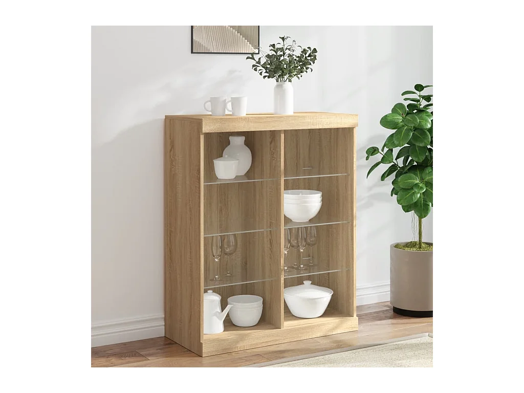 Buffet | Bahut | Meuble de rangement avec lumières LED chêne sonoma 81x37x100 cm