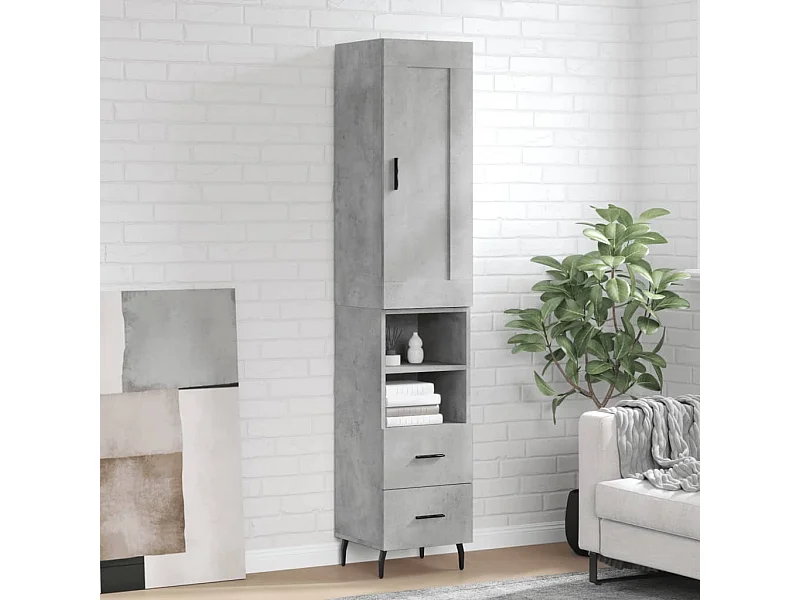 Buffet | Bahut | Meuble de rangement haut Gris béton 34,5x34x180 cm Bois d'ingénierie
