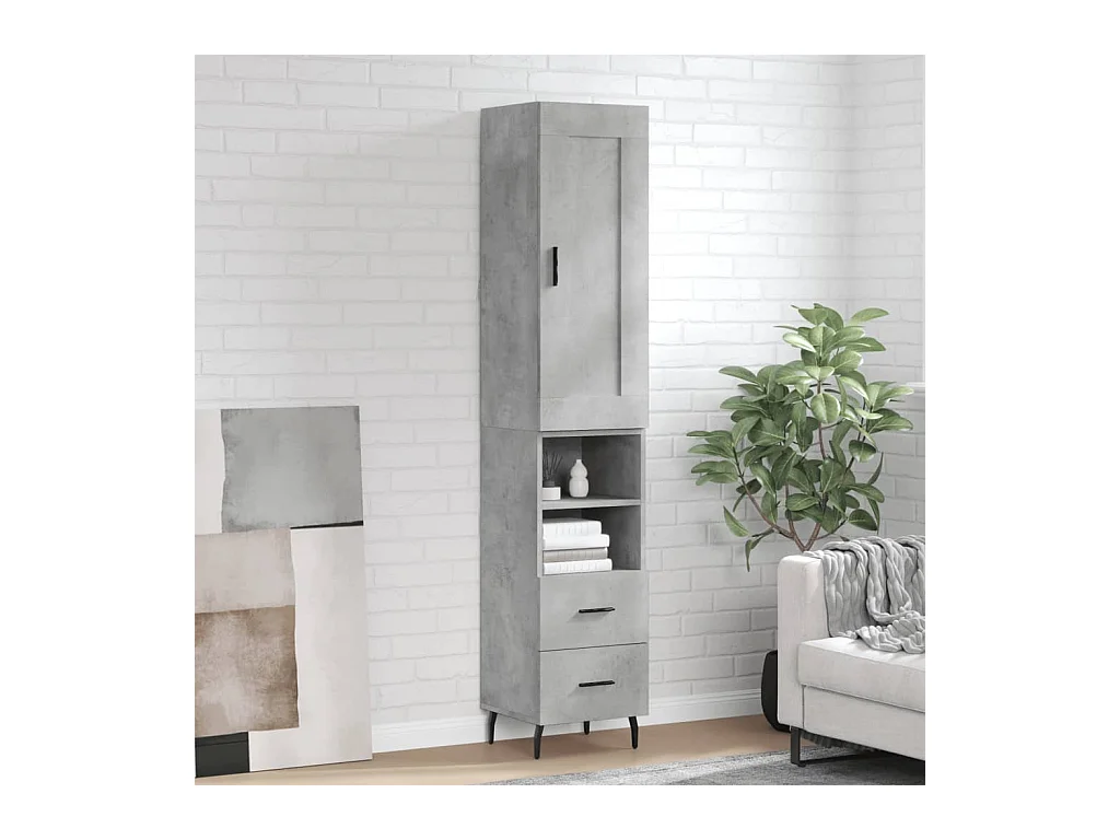 Credenza | Buffet | Armadio Grigio Cemento 34,5x34x180 cm in Legno Multistrato