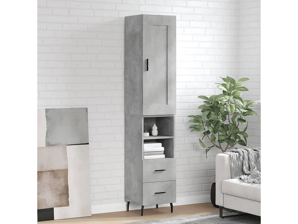 Buffet | Bahut | Meuble de rangement haut Gris béton 34,5x34x180 cm Bois d'ingénierie