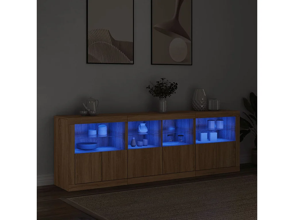 Buffet | Bahut | Meuble de rangement avec lumières LED chêne sonoma 202x37x67 cm