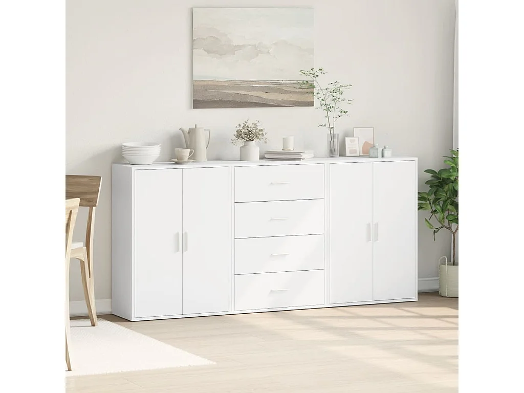 Buffet | Commode à tiroir | Meuble de rangements | Bahuts | Meuble de rangement 3 pcs blanc 60x31x84 cm bois d'ingénierie