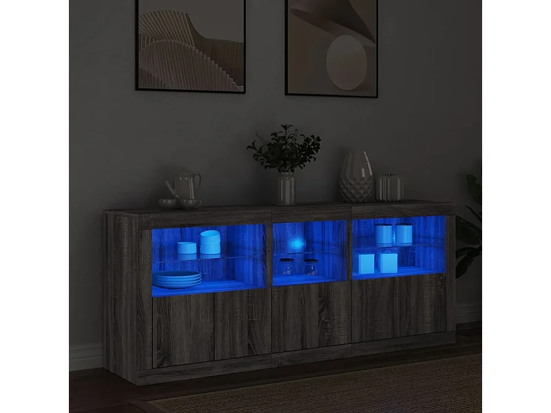 Buffet | Bahut | Meuble de rangement avec lumières LED sonoma gris 162x37x67 cm