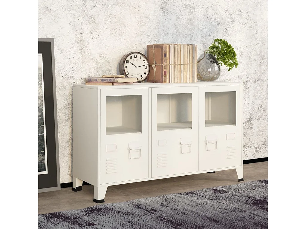 Buffet | Bahut | Meuble de rangement industriel Blanc 105x35x62 cm Métal et verre
