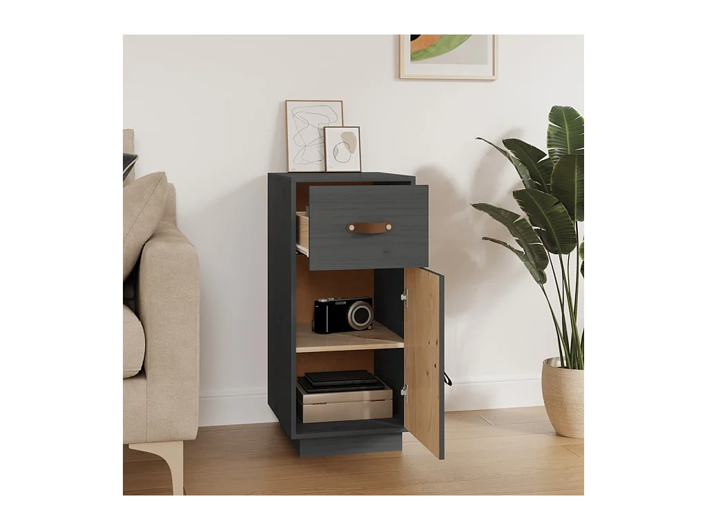 Credenza | Buffet | Armadio Grigia 34x40x75 cm in Legno Massello di Pino