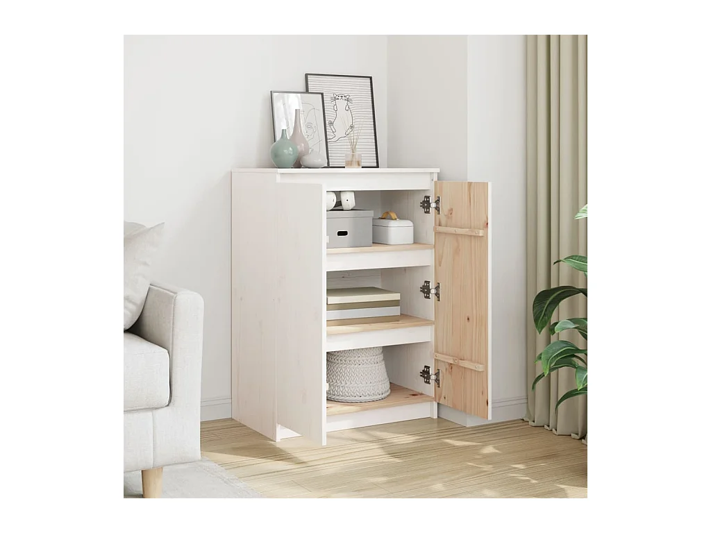 Buffet | Bahut | Meuble de rangement Blanc 60x36x84 cm Bois de pin massif