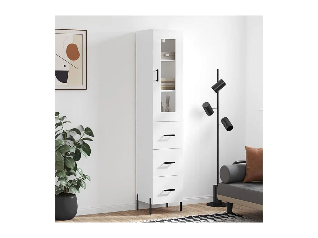 Credenza | Buffet | Armadio Bianca 34,5x34x180 cm in Legno Multistrato