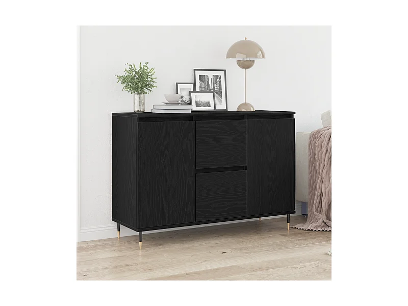 Sideboard | Credenza | Armadio con porte e cassetti Nero Rovere 101,5x35x70 cm