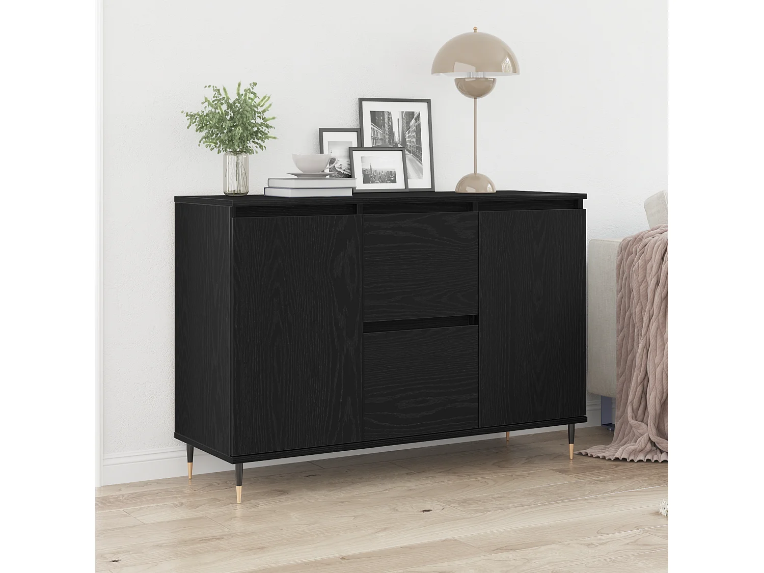 Sideboard | Credenza | Armadio con porte e cassetti Nero Rovere 101,5x35x70 cm