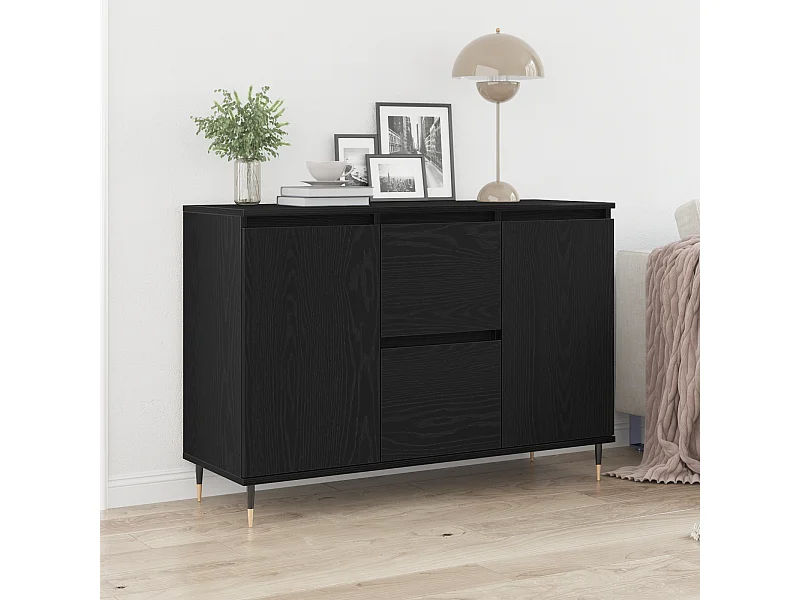 Sideboard | Credenza | Armadio con porte e cassetti Nero Rovere 101,5x35x70 cm