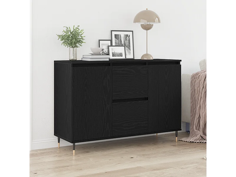 Buffet | Bahut | Meuble de rangement avec portes et tiroirs en chêne noir 101,5x35x70 cm