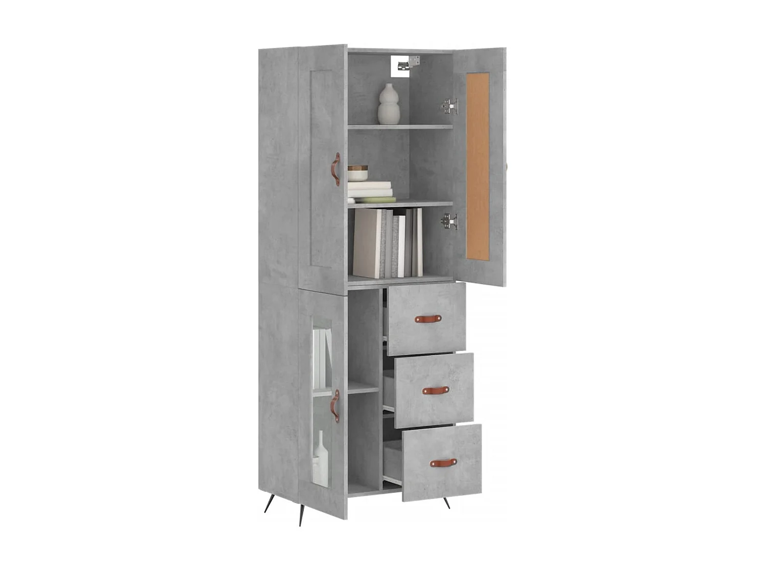 Buffet | Bahut | Meuble de rangement haut Gris béton 69,5x34x180 cm Bois d'ingénierie