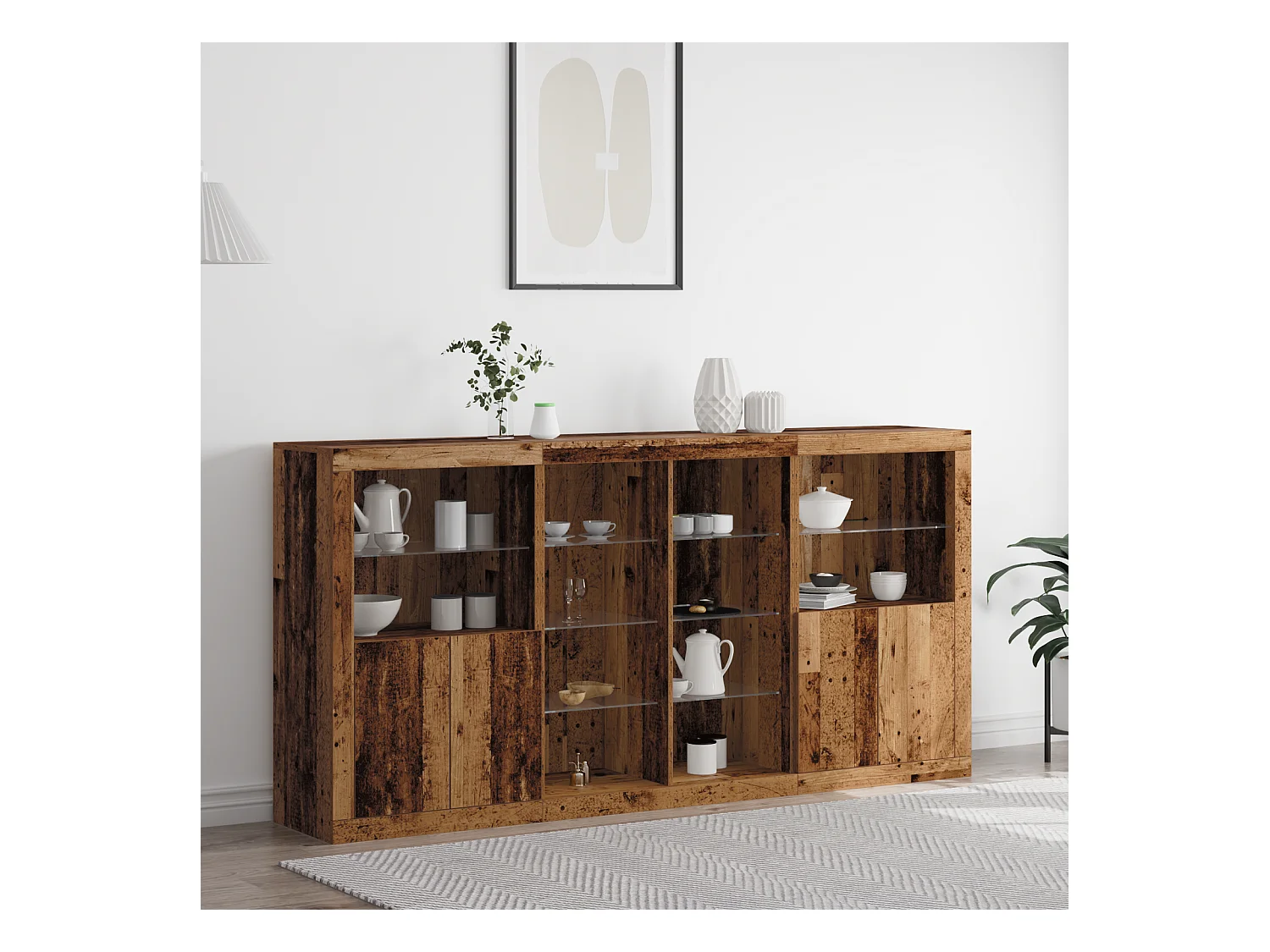 Buffet | Bahut | Meuble de rangement avec lumières LED Bois vieux 202x37x100 cm Bois reconstitué