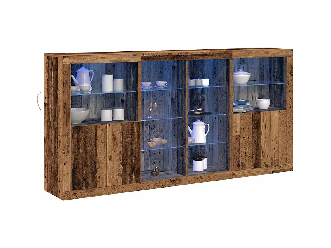 Buffet | Bahut | Meuble de rangement avec lumières LED Bois vieux 202x37x100 cm Bois reconstitué