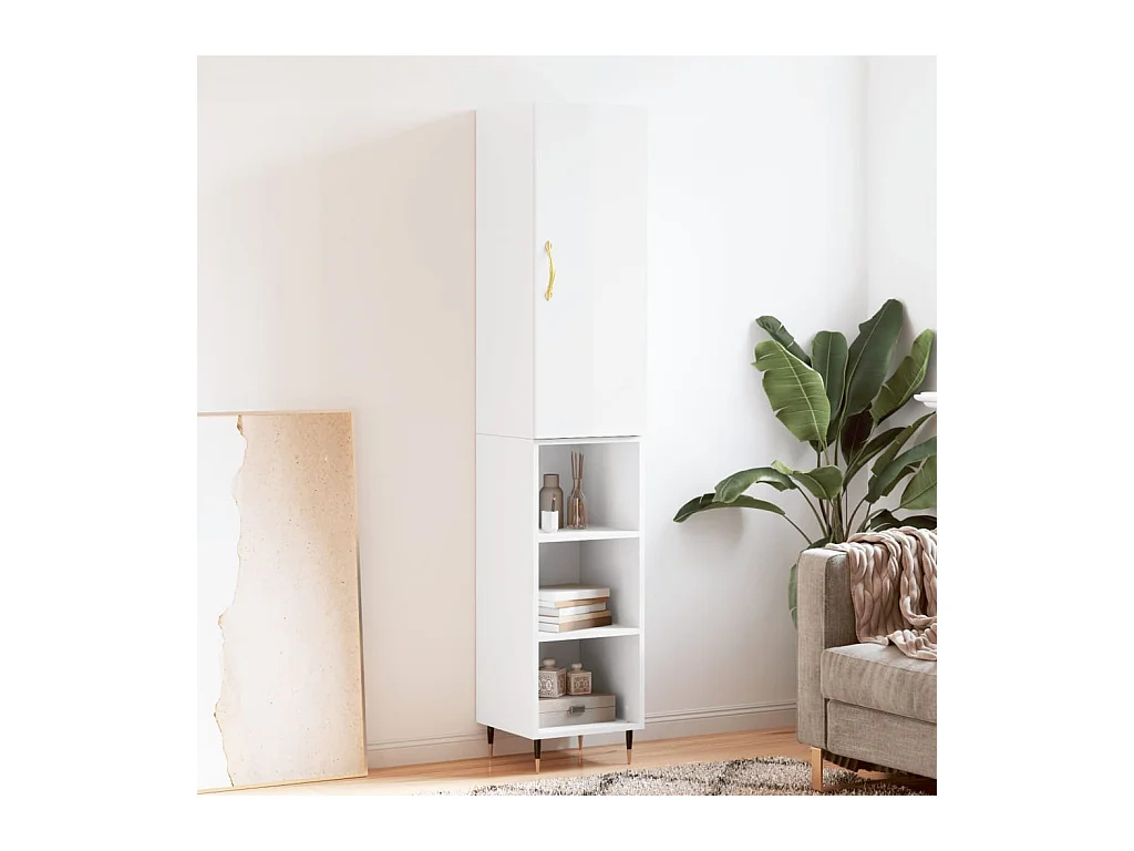 Credenza | Buffet | Armadio 34,5x34x180 cm in Legno Multistrato Bianco Lucido
