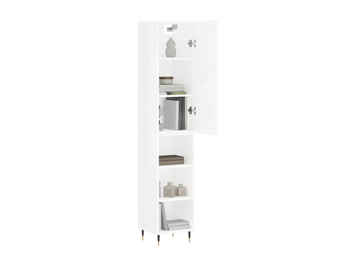 Credenza | Buffet | Armadio 34,5x34x180 cm in Legno Multistrato Bianco Lucido