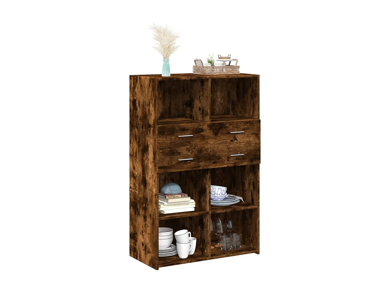 Buffet | Bahut | Meuble de rangement haut chêne fumé 80x42,5x124 cm bois d'ingénierie