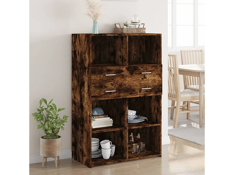Buffet | Bahut | Meuble de rangement haut chêne fumé 80x42,5x124 cm bois d'ingénierie