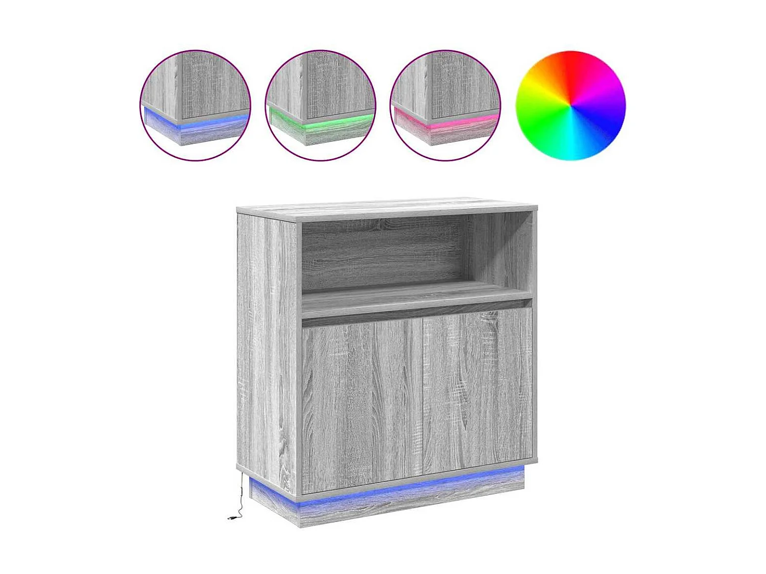 Buffet | Bahut | Meuble de rangement avec LED Gris Sonoma 71x34,5x75 cm en bois d'ingénierie