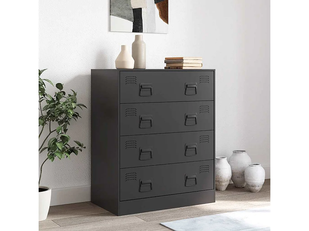 Buffet | Commode à tiroir | Meuble de rangement noir 67x39x83 cm acier