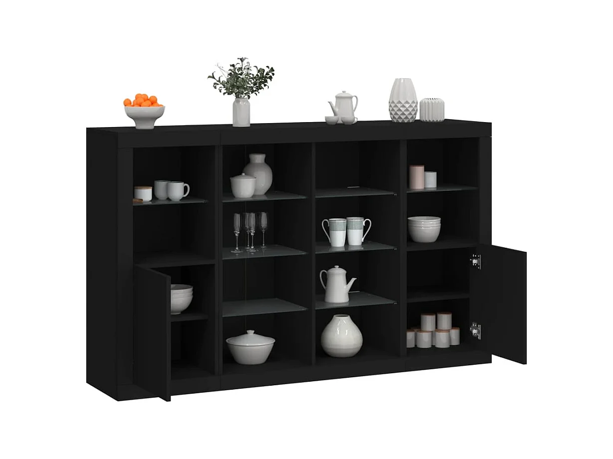 Credenze | Buffet | Armadi con Luci LED 3 pz Nere in Legno Multistrato