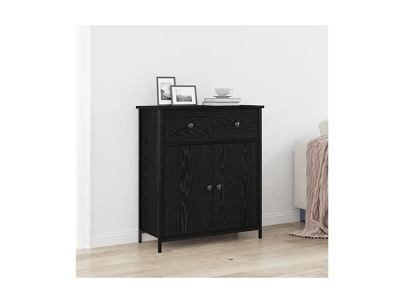 Buffet | Bahut | Meuble de rangement Noir Chêne 70x30x80 cm Bois reconstitué et Acier