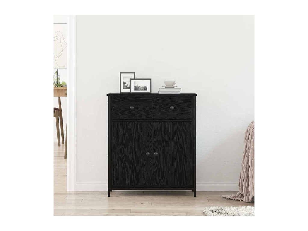 Buffet | Bahut | Meuble de rangement Noir Chêne 70x30x80 cm Bois reconstitué et Acier