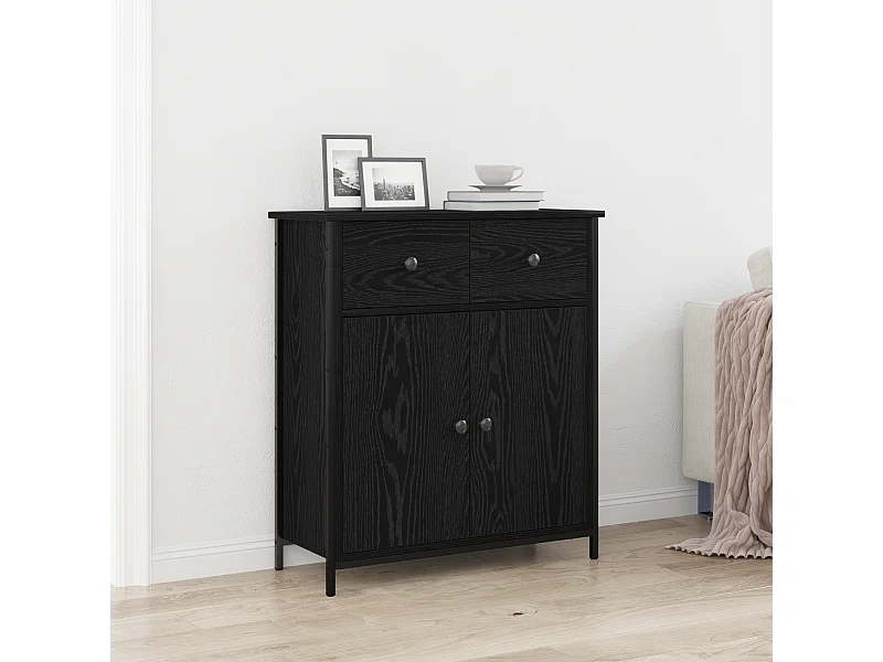 Buffet | Bahut | Meuble de rangement Noir Chêne 70x30x80 cm Bois reconstitué et Acier