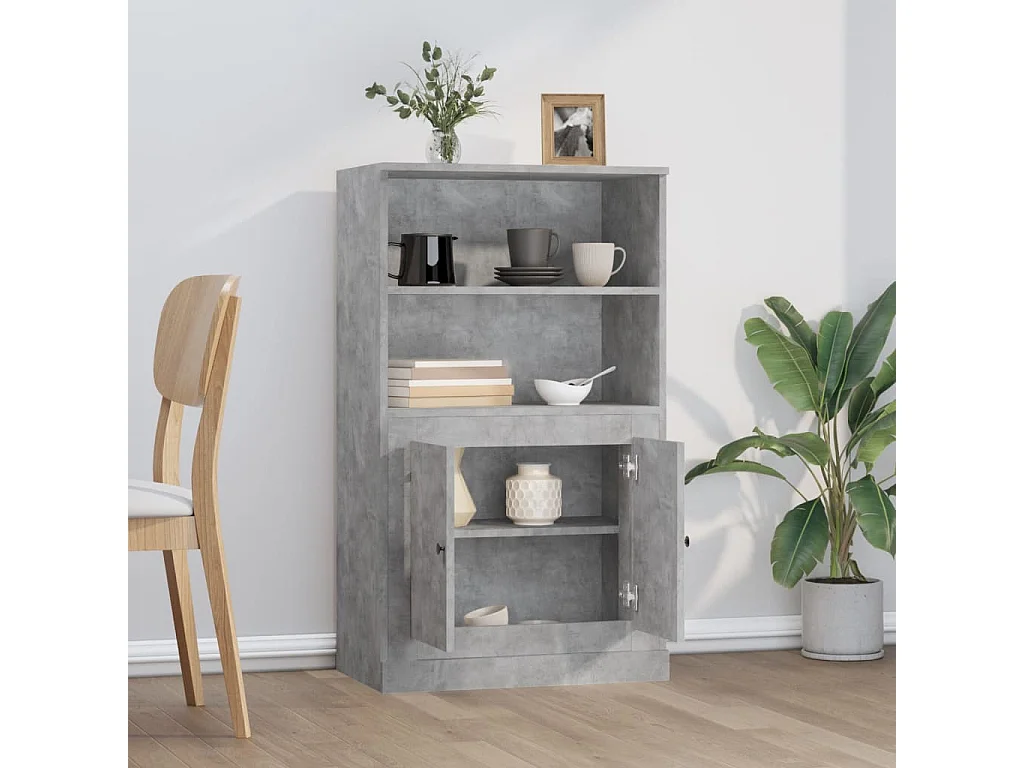 Buffet | Bahut | Meuble de rangement haut gris béton 60x35,5x103,5 cm bois d'ingénierie
