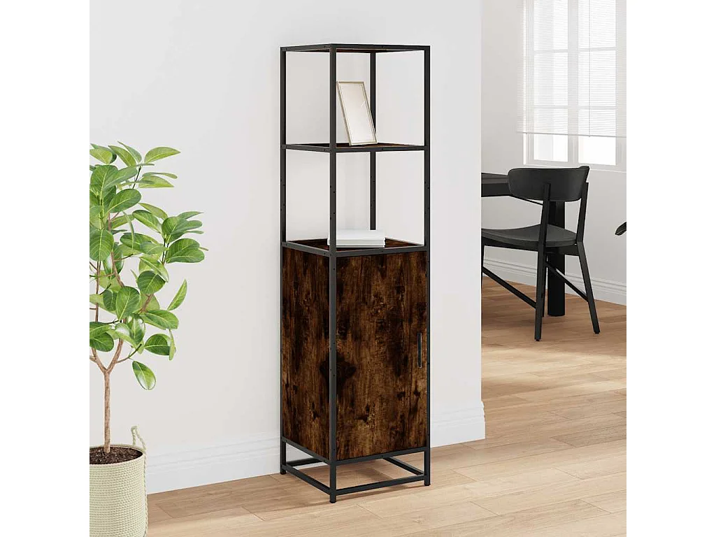 Buffet | Bahut | Meuble de rangement haut chêne fumé 35,5x35x139 cm bois d'ingénierie métal