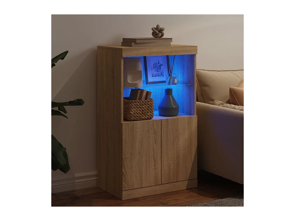 Buffet | Bahut | Meuble de rangement avec lumières LED chêne sonoma 60,5x37x100 cm