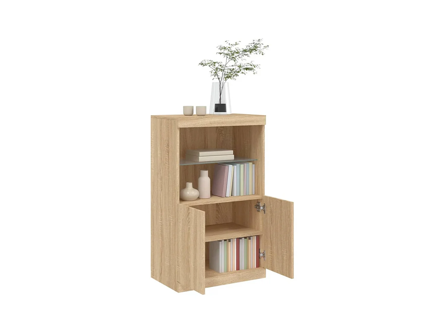 Buffet | Bahut | Meuble de rangement avec lumières LED chêne sonoma 60,5x37x100 cm